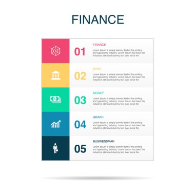 Finans, Banka, Para, Grafik, İş Adamı simgeleri Infographic tasarım şablonu. 5 adımlı yaratıcı kavram