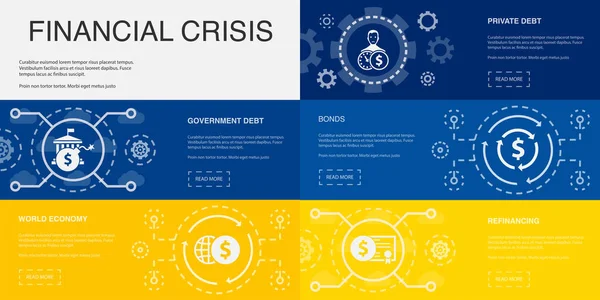 Vládní Dluh Světová Ekonomika Soukromý Dluh Dluhopisy Ikony Refinancování Infographic — Stockový vektor