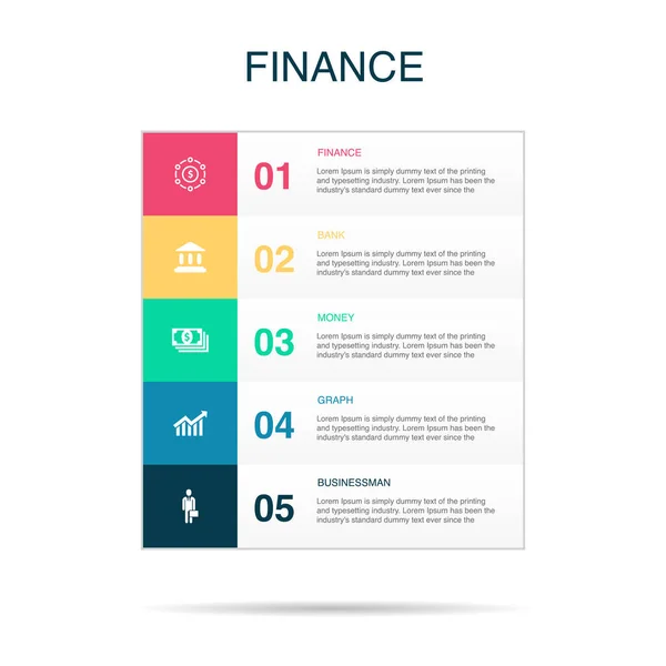 Finanza Banca Denaro Grafico Icone Uomo Affari Modello Progettazione Infografica — Vettoriale Stock