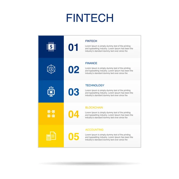 Fintech Finanzas Tecnología Blockchain Iconos Contables Plantilla Diseño Infográfico Concepto — Archivo Imágenes Vectoriales