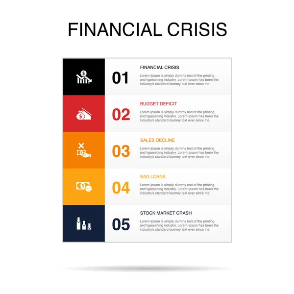 Crise Financeira Déficit Orçamentário Declínio Vendas Empréstimos Ruins Ícones Queda —  Vetores de Stock