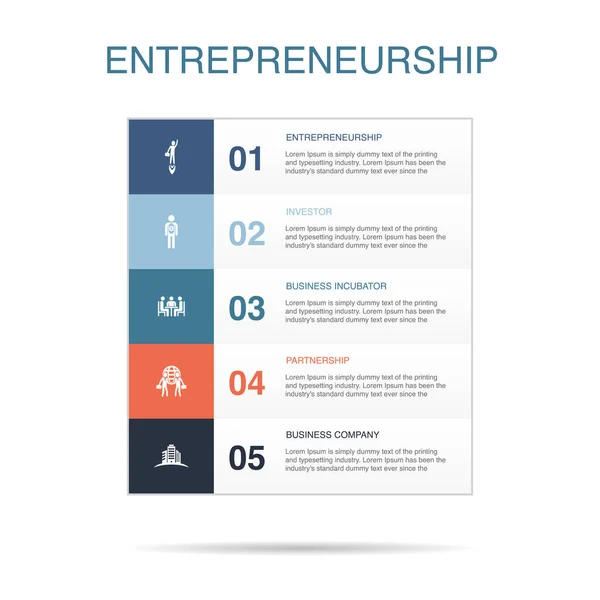 Przedsiębiorczość Inwestor Inkubator Przedsiębiorczości Partnerstwo Firma Biznesowa Ikony Projekt Infograficzny — Wektor stockowy