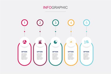 piyasa segmentasyonu, demografi, bölüm, fayda, davranış simgeleri Infographic tasarım şablonu. 5 adımlı yaratıcı kavram