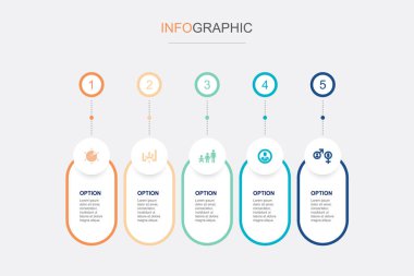 Niche Pazarlama, Karşılaştırma, Yaş grubu, Meslek, Cinsiyet Simgeleri Infographic tasarım şablonu. 5 adımlı yaratıcı kavram
