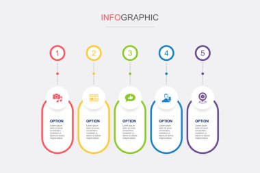 medya, haber, sosyal medya, muhabir, ikonların konumlandırılması Infographic tasarım şablonu. 5 adımlı yaratıcı kavram