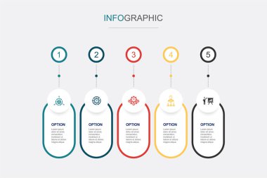 Control, proje yönetimi, zaman yönetimi, organizasyon, sunum simgeleri Infographic tasarım şablonu. 5 adımlı yaratıcı kavram