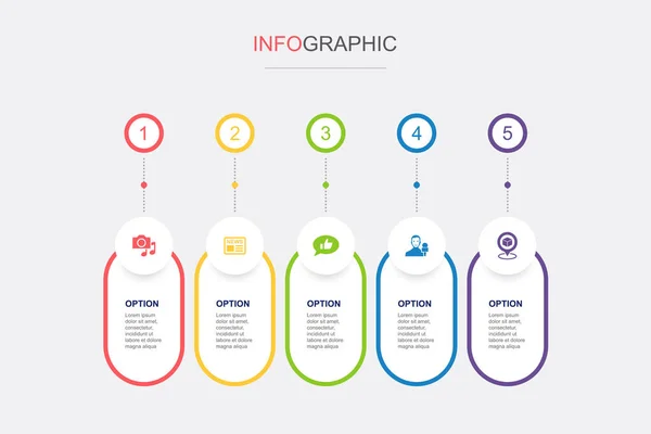 Medya Haber Sosyal Medya Muhabir Ikonların Konumlandırılması Infographic Tasarım Şablonu — Stok Vektör