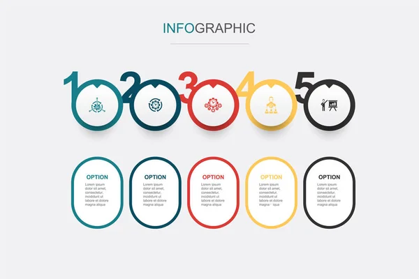 Steuerung Projektmanagement Zeitmanagement Organisation Präsentation Symbole Infografik Design Vorlage Kreatives — Stockvektor