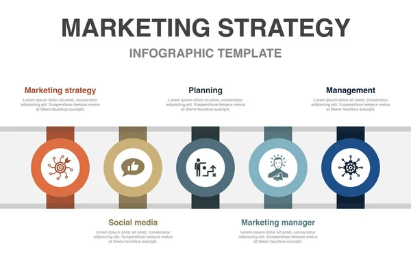 Marketing Strategy Social Media Planning Marketing Manager Management Icons Plantilla — Vector de stock