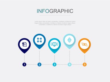 Smart Contract, engelleme zinciri, protokol, ethereum, işlem simgeleri Infographic tasarım şablonu. 5 adımlı yaratıcı kavram