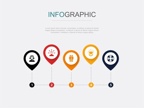 Támogatás Felelősség Kapcsolat Gondozás Segítség Ikonok Infografika Design Sablon Kreatív — Stock Vector