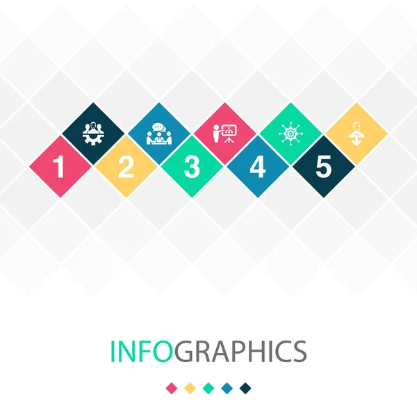 Trabajo Equipo Comunicación Planificación Gestión Iconos Contribución Plantilla Diseño Infográfico — Archivo Imágenes Vectoriales