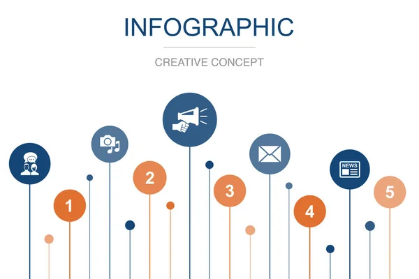 Diskussion Medien Ankündigung Mail Nachrichtensymbole Infografik Design Vorlage Kreatives Konzept — Stockvektor