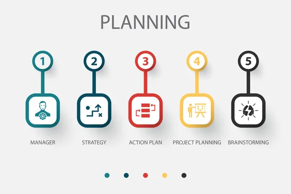 Manager Strategie Aktionsplan Projektplanung Brainstorming Symbole Infografik Design Vorlage Kreatives — Stockvektor