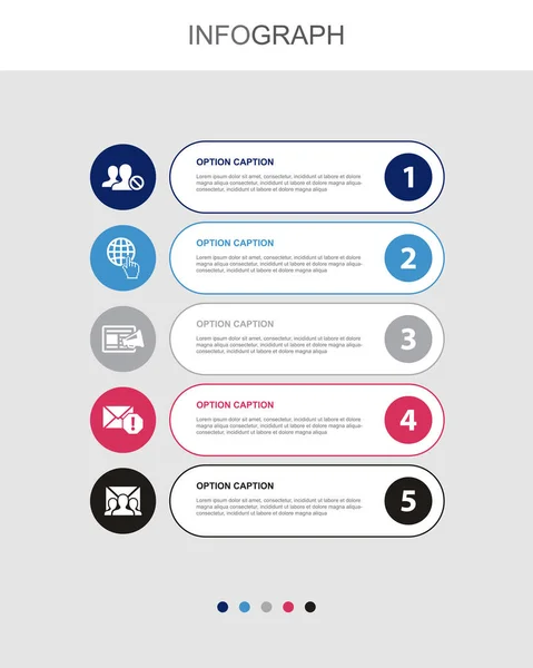 Blacklist Internet Content Marketing Spam Abonnenten Liste Symbole Infografik Design — Stockvektor