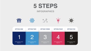Başarı, fırsat, strateji, yöntem, yönetim simgeleri Infographic tasarım şablonu. 5 adımlı yaratıcı kavram