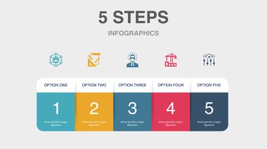 Mühendislik, tasarım, profesyonel, inşaat, Sistem Kontrol simgeleri Infographic tasarım şablonu. 5 adımlı yaratıcı kavram