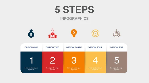 stock vector increase revenue, Raise prices, reduce expenses, efficiency, outsourcing icons Infographic design template. Creative concept with 5 steps