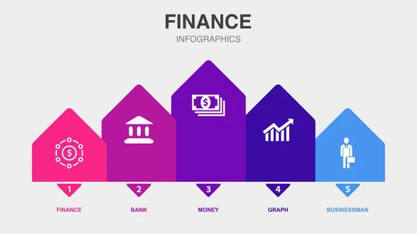 Финансы Банк Деньги График Бизнесмен Иконки Инфографический Шаблон Дизайна Креативная — стоковый вектор