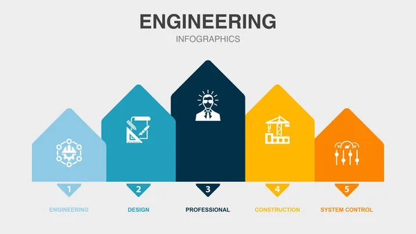 Engenharia Design Profissional Construção Ícones Controle Sistema Modelo Design Infográfico —  Vetores de Stock