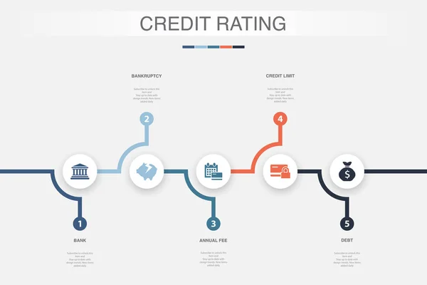 Bank Bankruptcy Annual Fee Credit Limit Debt Icons Infographic Design — Archivo Imágenes Vectoriales