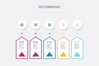 İnternet güvenliği, siber güvenlik, parmak izi tarayıcı, yüz tanıma, şifre düzenleme ikonları Infographic tasarım şablonu. 5 adımlı yaratıcı kavram