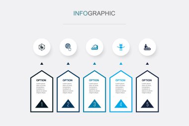 Endüstri 4.0, internet, otomasyon, robot, imalat ikonları Infographic tasarım şablonu. 5 adımlı yaratıcı kavram