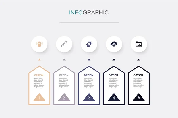 Έξυπνος Βοηθός Σύνδεση Συγχρονισμός Υπηρεσία Cloud Εικονίδια Ταμπλό Infographic Design — Διανυσματικό Αρχείο