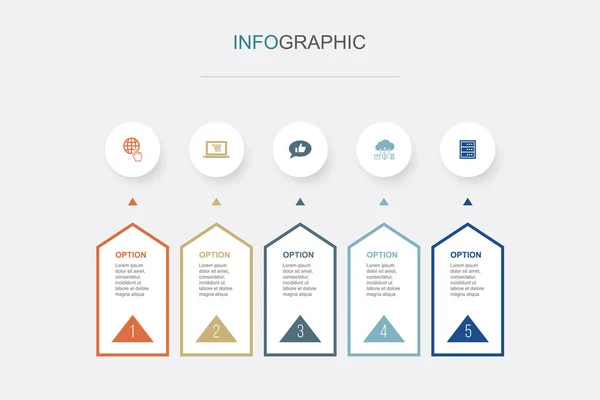Internet Commerce Sociale Media Iot Server Pictogrammen Infographic Design Template — Stockvector
