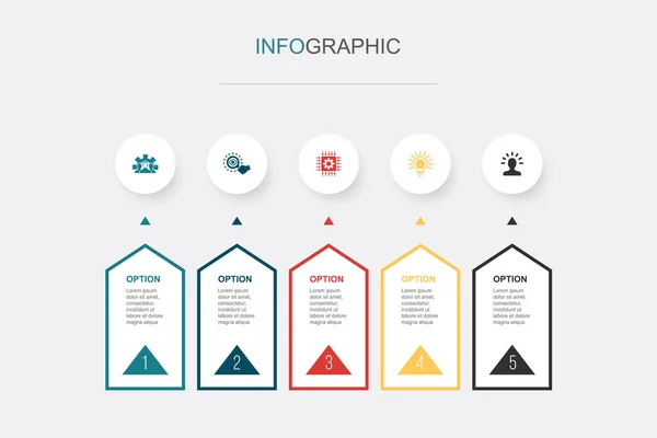 Ontwikkeling Onderzoek Technologie Idee Verbeelding Iconen Infographic Design Template Creatief — Stockvector