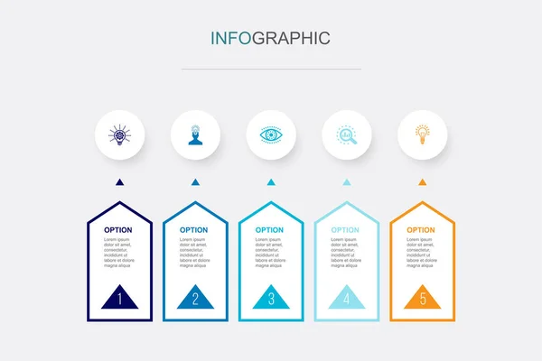 Инновации Вдохновение Видение Анализ Творчество Иконки Инфографический Шаблон Дизайна Креативная — стоковый вектор