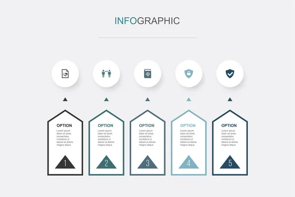 Anlaşma Iletişim Hukuk Koruma Güvenli Simgeler Infographic Tasarım Şablonu Adımlı — Stok Vektör