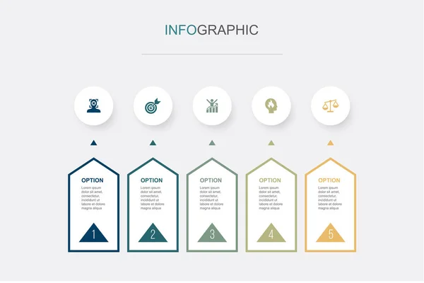 Ostrość Cel Motywacja Pasja Ikony Integralności Infograficzny Szablon Projektu Kreatywna — Wektor stockowy