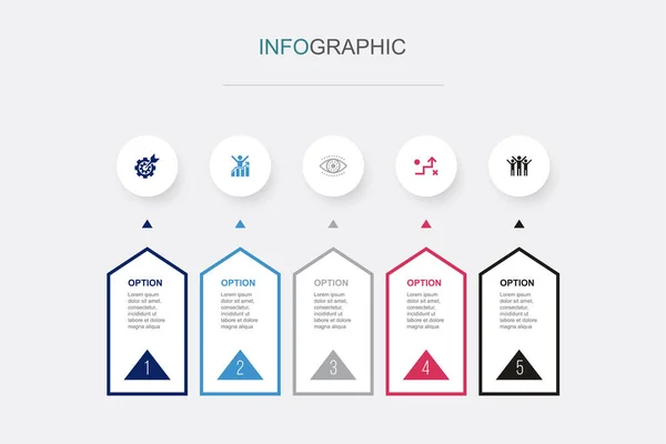 Fijación Objetivos Motivación Visión Estrategia Iconos Éxito Plantilla Diseño Infográfico — Archivo Imágenes Vectoriales