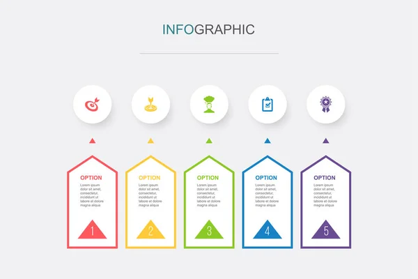 Στόχος Στόχος Επιθυμία Εργασία Εικονίδια Απονομής Infographic Design Template Δημιουργική — Διανυσματικό Αρχείο