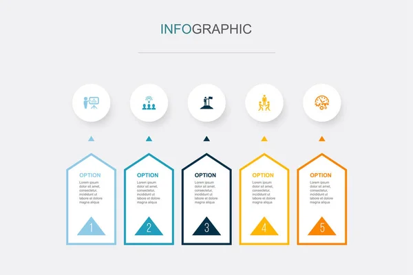 Geschäftsplanung Gemeinschaftsidee Führung Teambildung Produktivitäts Symbole Infografik Design Vorlage Kreatives — Stockvektor