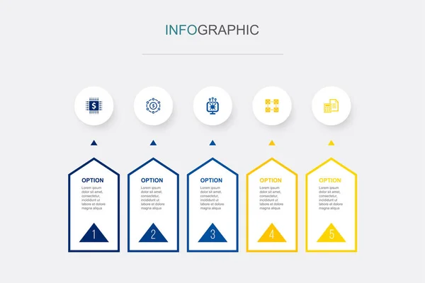 Fintech Finanzas Tecnología Blockchain Iconos Contables Plantilla Diseño Infográfico Concepto — Vector de stock