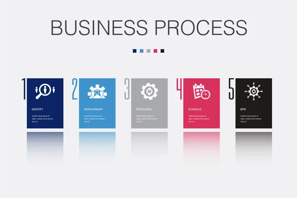 Identify Development Processing Schedule Bpm Icons Plantilla Diseño Infográfico Concepto — Vector de stock