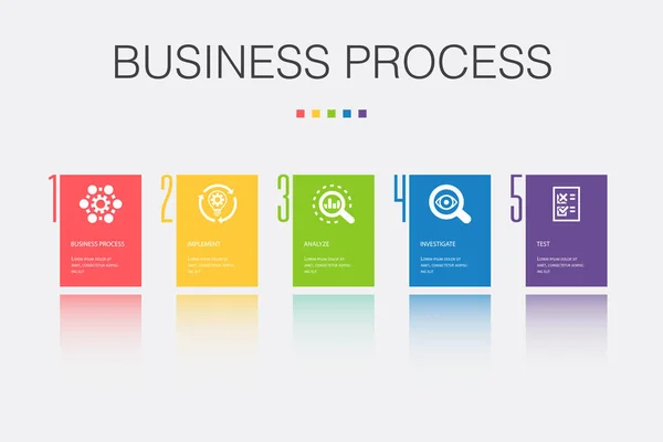 ビジネスプロセス テストアイコンインフォグラフィックデザインテンプレート 5つのステップで創造的なコンセプト — ストックベクタ