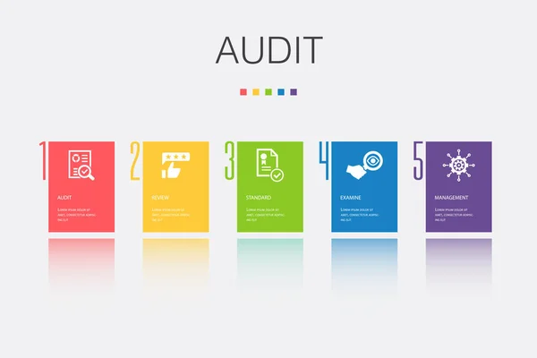 Audit Überprüfung Standard Prüfung Management Symbole Infografik Design Vorlage Kreatives — Stockvektor