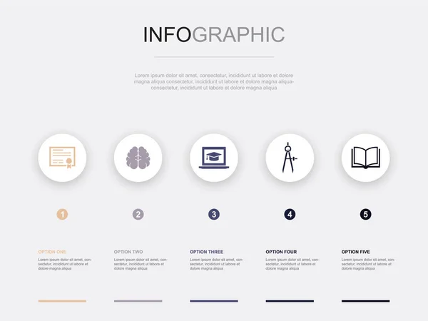 Diploma Beyin Çevrimiçi Eğitim Pusulalar Kitap Simgeleri Infographic Tasarım Şablonu — Stok Vektör