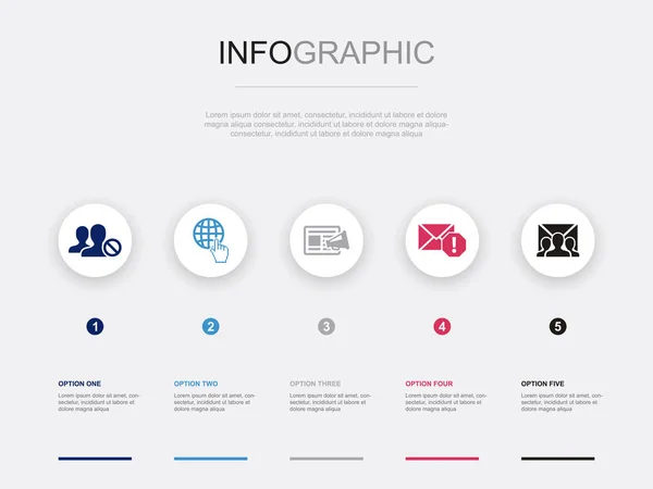 Feketelista Internet Tartalommarketing Spam Feliratkozók Listája Ikonok Infographic Design Template — Stock Vector