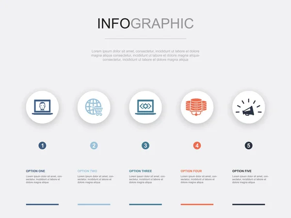 Business Commerce Web Development Data Center Digital Marketing Icons Infographic — Vector de stock