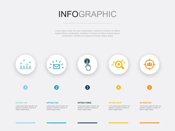 Social Kampanj Postmarknadsföring Betala Klick Seo Optimering Målgrupp Ikoner Infographic — Stock vektor