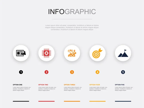Tartalom Marketing Technológia Előrejelzés Cél Küldetés Ikonok Infographic Design Template — Stock Vector