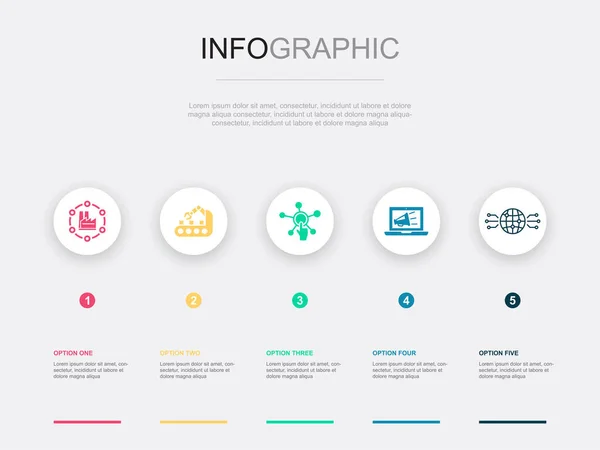 Βιομηχανία Αυτοματοποίηση Ψηφιοποίηση Ψηφιακό Μάρκετινγκ Ψηφιακά Εικονίδια Κόσμο Infographic Design — Διανυσματικό Αρχείο