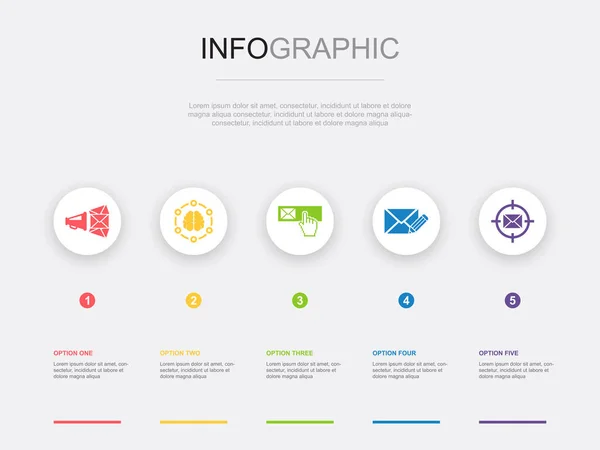 Mail Marketing Kreativní Předplatné Kompozitní Mail Mail Cílení Ikony Infographic — Stockový vektor