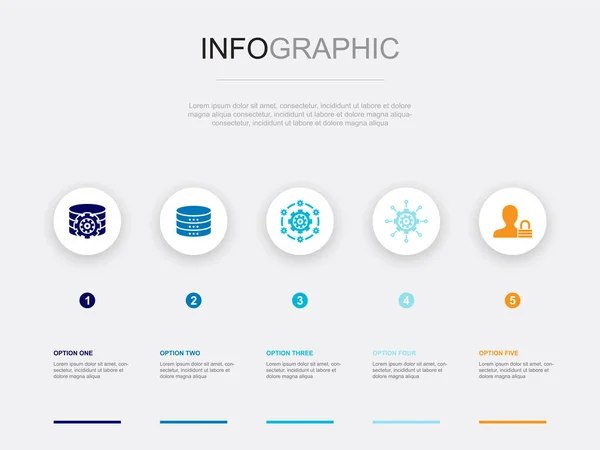 Dms Veri Sistem Yönetim Gizlilik Simgeleri Infographic Tasarım Şablonu Adımlı — Stok Vektör