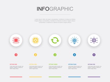 dijital bozulma, teknoloji, değişim, yenilik, büyük veri simgeleri Infographic tasarım şablonu. 5 adımlı yaratıcı kavram