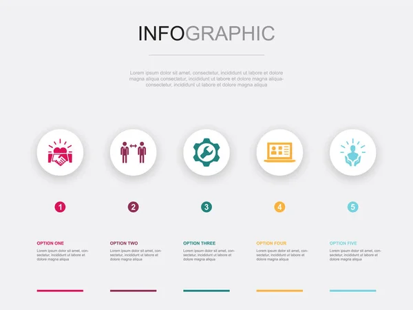Ügyfélkapcsolat Kommunikáció Szolgáltatás Crm Ügyfélszolgálati Ikonok Infographic Design Template Kreatív — Stock Vector